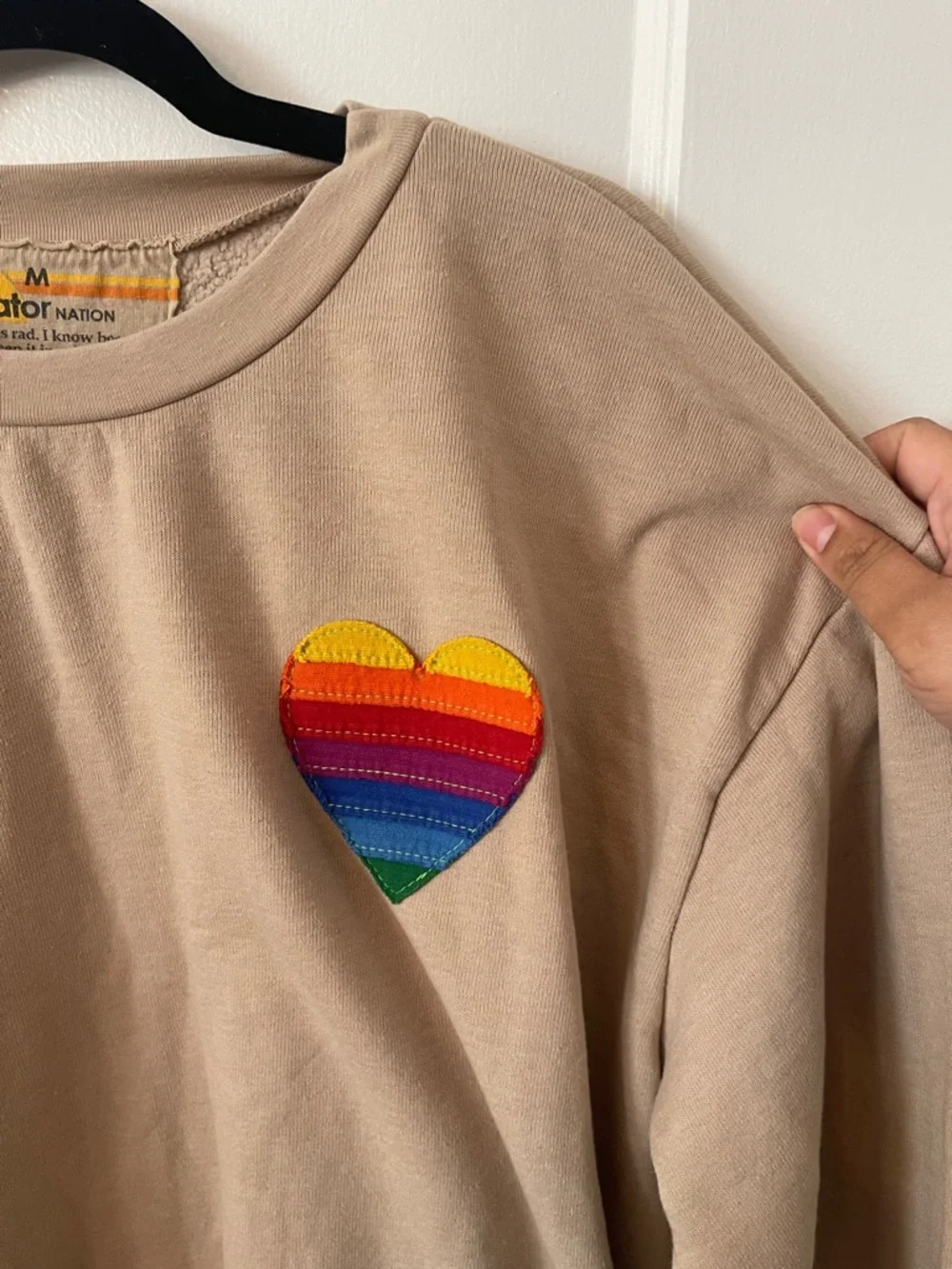 Aviator Nation Beige Sweatshirt with Rainbow Heart Patch - Picture 5 of 10